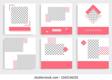 Abstract stripe line in red and white background. Social media template set .