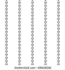 Abstract stripe pattern with hand drawn doodle hearts. Cute vector black and white stripe pattern. Seamless monochrome vertical stripe pattern for fabric, cards, wrapping paper and web backgrounds.