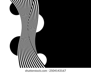 Abstract stripe wave with black and white line pattern. 3d optical  art background. Vector illustration.