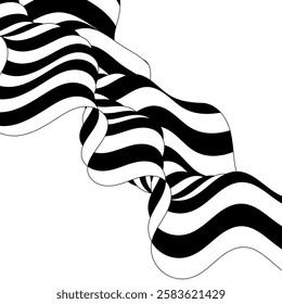 Abstract stripe wave with black and white line pattern. 3d optical art background. Vector illustration.