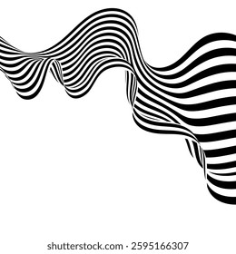 Abstract stripe wave with black and white line pattern. 3d optical art background. Vector illustration.
