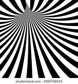 Abstract striped 3D cone. Black and white vector background