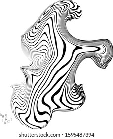 Abstract striped animal creature. Black and white optical art. Bird or fish illustration showing wavy body moment. Wild life simplified abstraction.