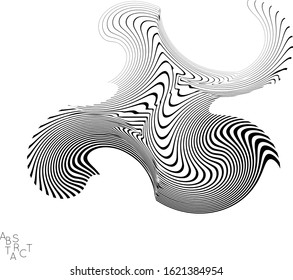 Abstract striped animal creature. Black and white optical art. Bird or fish illustration showing wavy body moment. Wild life simplified abstraction.