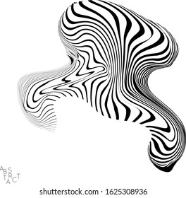 Abstract striped animal creature. Black and white optical art. Bird or fish illustration showing wavy body moment. Wild life simplified abstraction.