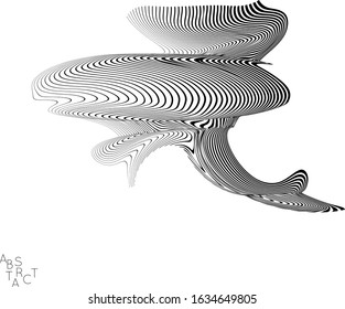 Abstract striped animal creature. Black and white optical art. Bird or fish illustration showing wavy body moment. Wild life simplified abstraction.