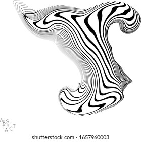 Abstract striped animal creature. Black and white optical art. Bird or fish illustration showing wavy body moment. Wild life simplified abstraction.