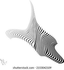 Abstract striped animal creature. Black and white optical art. Bird or fish illustration showing wavy body moment. Wild life simplified abstraction.