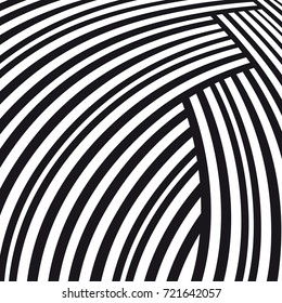 Abstract striped background. Black and white curve pattern.