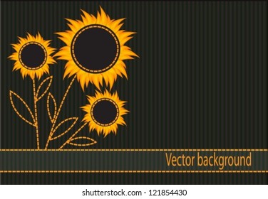 abstract striped background with dark orange flowers