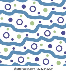 Abstract striped background. Handwritten handwritten forms on a white backdrop. Hand drawn curved blue lines, circles, loops. Uniform drifting ornament. Repeating texture for fabric, textiles, cover.