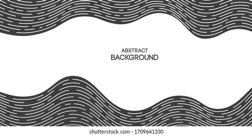 Fondo abstracto a rayas, afiche, cartel. Composición de ondas dinámicas suaves, líneas de puntos. Diseño moderno. Ilustración monocroma vectorial en estilo plano.