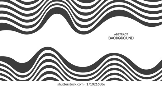 Abstract striped background, poster, banner. Composition of smooth dynamic waves, lines. Trendy design. Vector monochrome illustration in flat style.