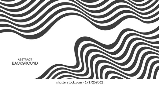 Fondo abstracto a rayas, afiche, cartel. Composición de ondas dinámicas suaves, líneas. Diseño moderno. Ilustración monocroma vectorial en estilo plano.