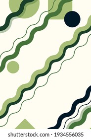 Abstract striped background, poster, banner. Composition of smooth dynamic waves, circles. Aboriginal ornament. Fashionable design. Vector color illustration in flat style.