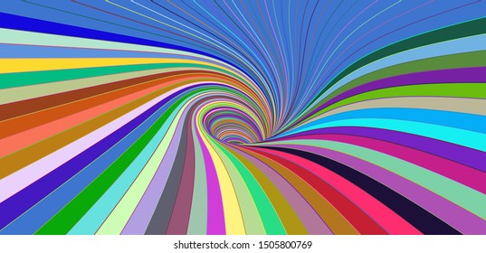 Abstract striped background with tunnel. Vector colorful illustration.