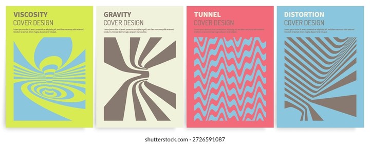 Abstractas fondo de rayas. Túnel. Patrón ondulado. Ilusión óptica. Plantilla de diseño de la cubierta. Ilustración vectorial para folleto, póster, portada, tarjeta, presentación, volante o Anuncio.