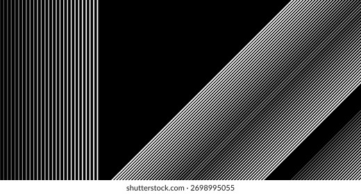 Abstrakt Gestreiftes Schwarz-Weiß-Muster mit einem glatten Übergang von Schwarz zu Weiß dünne unterbrochene Linien modern