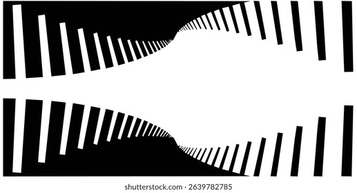 Abstract striped black and white vector background with hypnotic motion and twisting curve illusion.