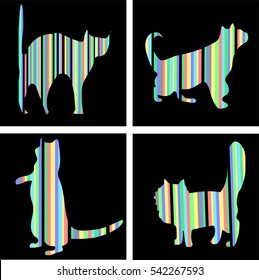 abstract striped colored cats on a black background