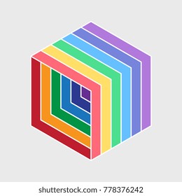 Abstract striped cubic geometric shape. Colorful vector for logo design
