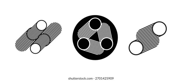 Formas cilíndricas de rayas Abstractas con extremos circulares superpuestos.