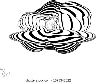 Abstract striped deep ocean life creature. Black and white optical art. Biology research marine science concept. Sea shell or jelly fish illustration showing wavy body moment under water.