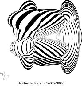 Abstract striped deep ocean life creature. Black and white optical art. Biology research marine science concept. Sea shell or jelly fish illustration showing wavy body moment under water.
