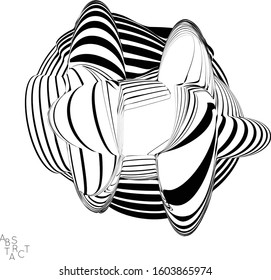 Abstract striped deep ocean life creature. Black and white optical art. Biology research marine science concept. Sea shell or jelly fish illustration showing wavy body moment under water.