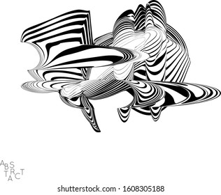 Abstract striped deep ocean life creature. Black and white optical art. Biology research marine science concept. Sea shell or jelly fish illustration showing wavy body moment under water.