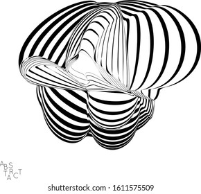 Abstract striped deep ocean life creature. Black and white optical art. Biology research marine science concept. Sea shell or jelly fish illustration showing wavy body moment under water.