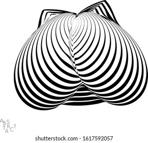 Abstract striped deep ocean life creature. Black and white optical art. Biology research marine science concept. Sea shell or jelly fish illustration showing wavy body moment under water.
