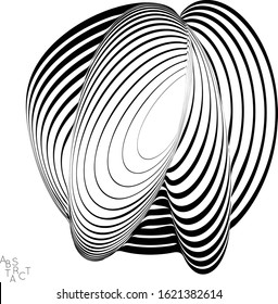Abstract striped deep ocean life creature. Black and white optical art. Biology research marine science concept. Sea shell or jelly fish illustration showing wavy body moment under water.
