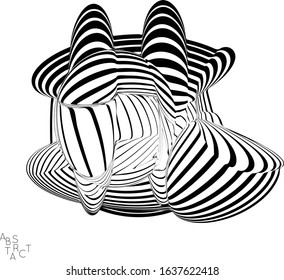 Abstract striped deep ocean life creature. Black and white optical art. Biology research marine science concept. Sea shell or jelly fish illustration showing wavy body moment under water.