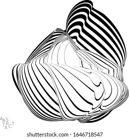 Abstract striped deep ocean life creature. Black and white optical art. Biology research marine science concept. Sea shell or jelly fish illustration showing wavy body moment under water.
