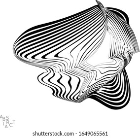 Abstract striped deep ocean life creature. Black and white optical art. Biology research marine science concept. Sea shell or jelly fish illustration showing wavy body moment under water.
