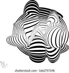 Abstract striped deep ocean life creature. Black and white optical art. Biology research marine science concept. Sea shell or jelly fish illustration showing wavy body moment under water.