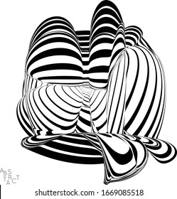 Abstract striped deep ocean life creature. Black and white optical art. Biology research marine science concept. Sea shell or jelly fish illustration showing wavy body moment under water.