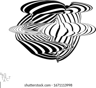 Abstract striped deep ocean life creature. Black and white optical art. Biology research marine science concept. Sea shell or jelly fish illustration showing wavy body moment under water.