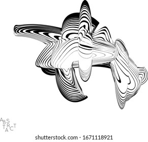 Abstract striped deep ocean life creature. Black and white optical art. Biology research marine science concept. Sea shell or jelly fish illustration showing wavy body moment under water.