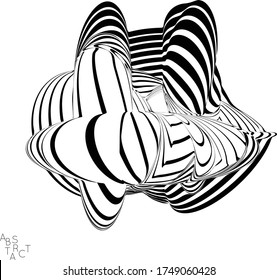 Abstract striped deep ocean life creature. Black and white optical art. Biology research marine science concept. Sea shell or jelly fish illustration showing wavy body moment under water.