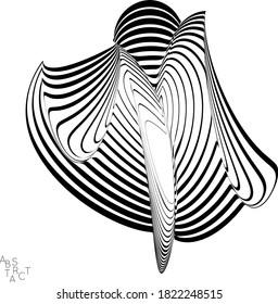 Abstract striped deep ocean life creature. Black and white optical art. Biology research marine science concept. Sea shell or jelly fish illustration showing wavy body moment under water.