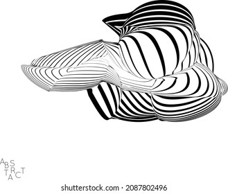 Abstract Striped Deep Ocean Life Creature. Black And White Optical Art. Biology Research Marine Science Concept. Sea Shell Or Jelly Fish Illustration Showing Wavy Body Moment Under Water.