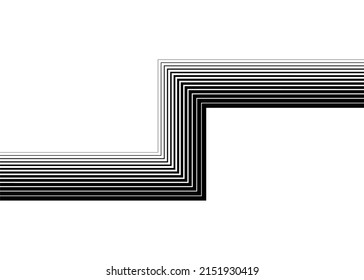 Abstract striped design element made of thin black lines on a white background rotated at right angles. Modern striped pattern. Vector illustration