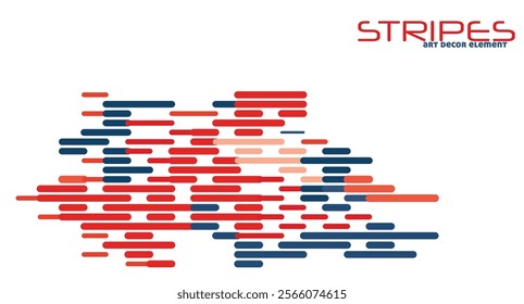 Abstract striped design element with red, regal blue and light salmon stripes. Vector graphics