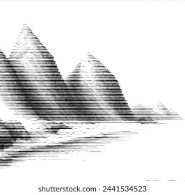 Abstract striped design resembling mountains and sea silhouette.