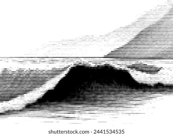 Abstract striped design resembling mountains and sea silhouette.