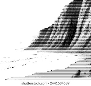 Abstract striped design resembling mountains and sea silhouette.