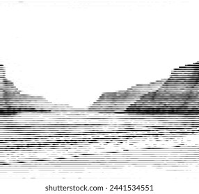 Abstract striped design resembling mountains and sea silhouette.