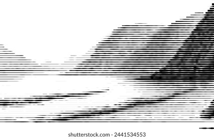 Abstract striped design resembling mountains and sea silhouette.